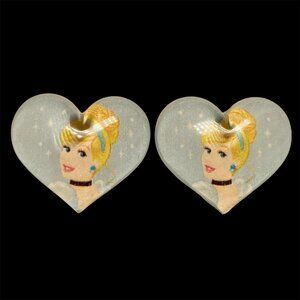 Vintage Disney Princess Cinderella Earrings Clip On Ella Heart Acrylic Blue